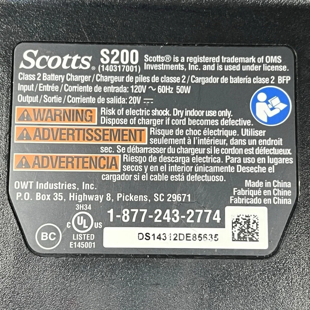 Scotts Sync S200 Battery Charger - Tested & Working